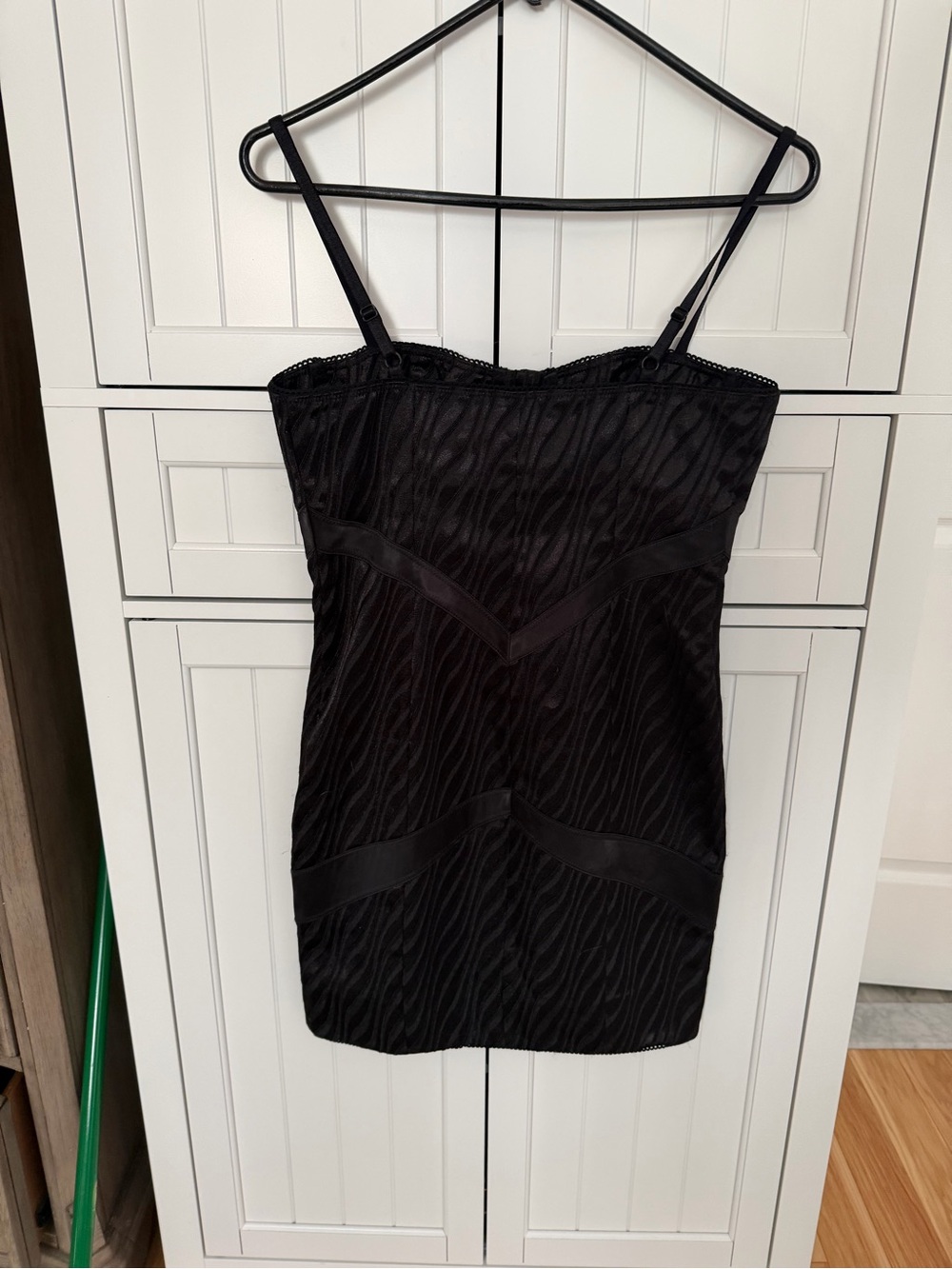 Retrofete Black Mini Slip Dress with Textured Zebra Panels